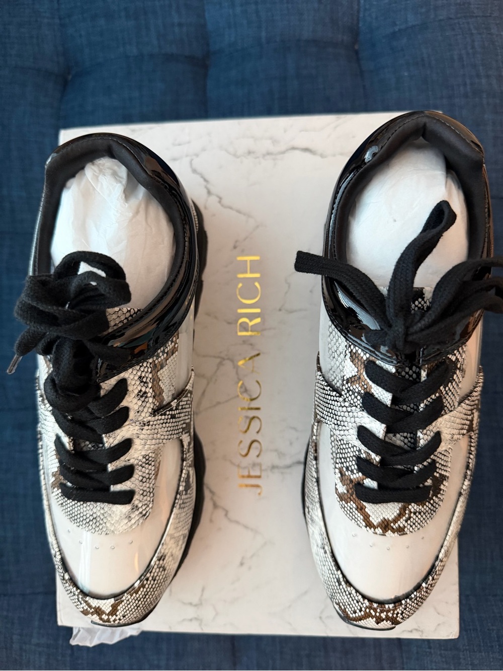 Jessica Rich White & Black Snake-Print Women's Sneakers